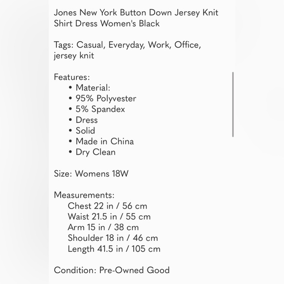 Jones New York Black Button Down Belted Jersey Knit Dress with Side Pockets - Picture 8 of 8